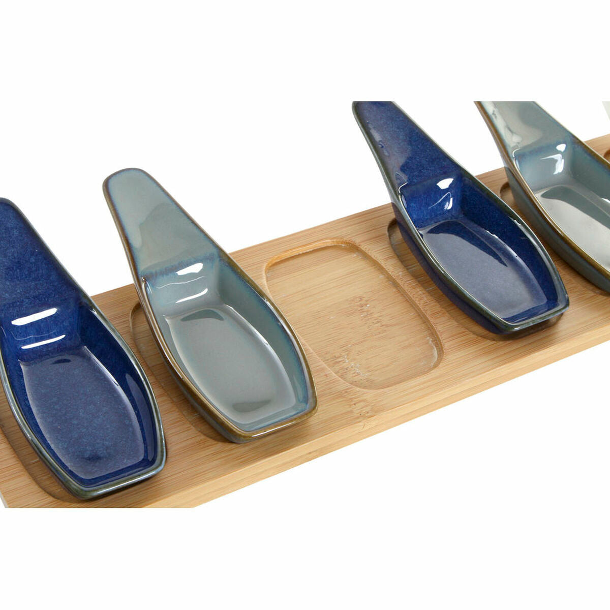 Appetizer-Set DKD Home Decor Blau Grün Beige Bambus Porzellan 36 x 9,7 x 1,3 cm