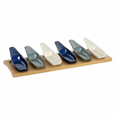 Appetizer-Set DKD Home Decor Blau Grün Beige Bambus Porzellan 36 x 9,7 x 1,3 cm