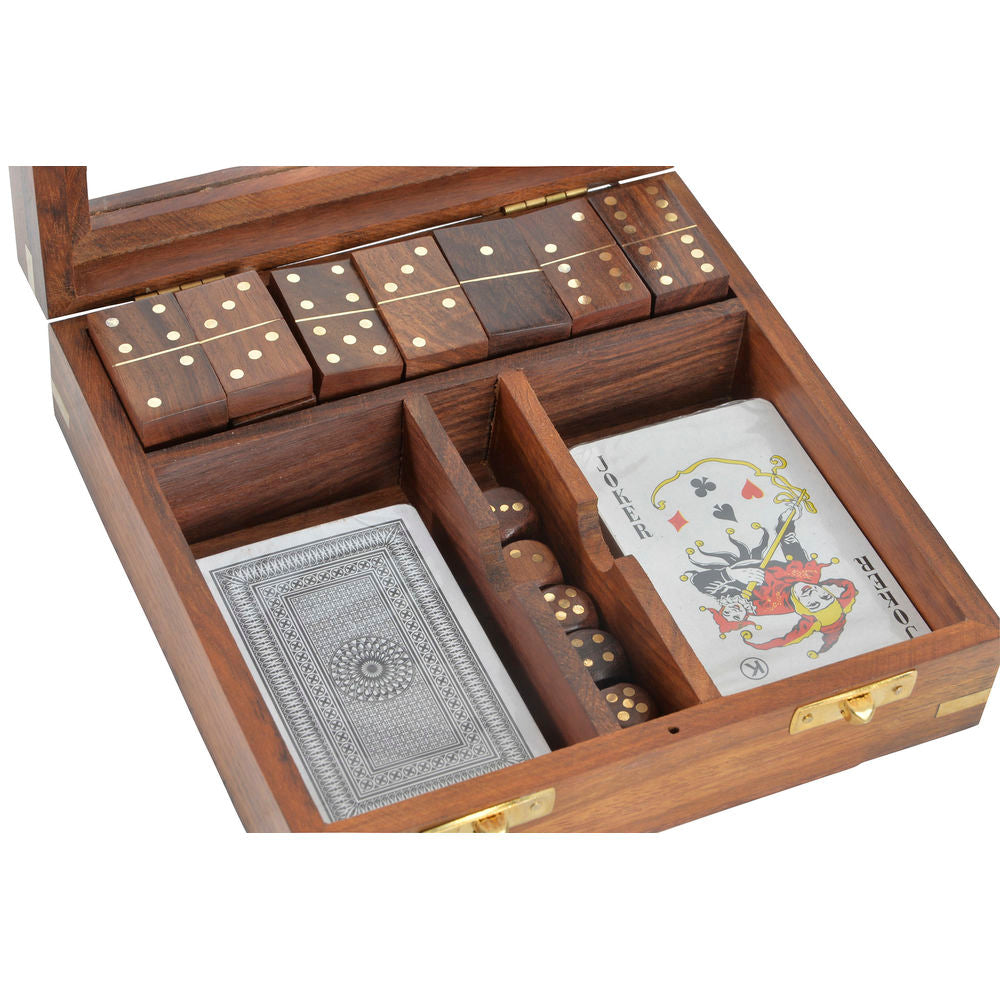 Brettspiel DKD Home Decor Sheesham Kristall Messing 17 x 17 x 5,5 cm Gold Braun