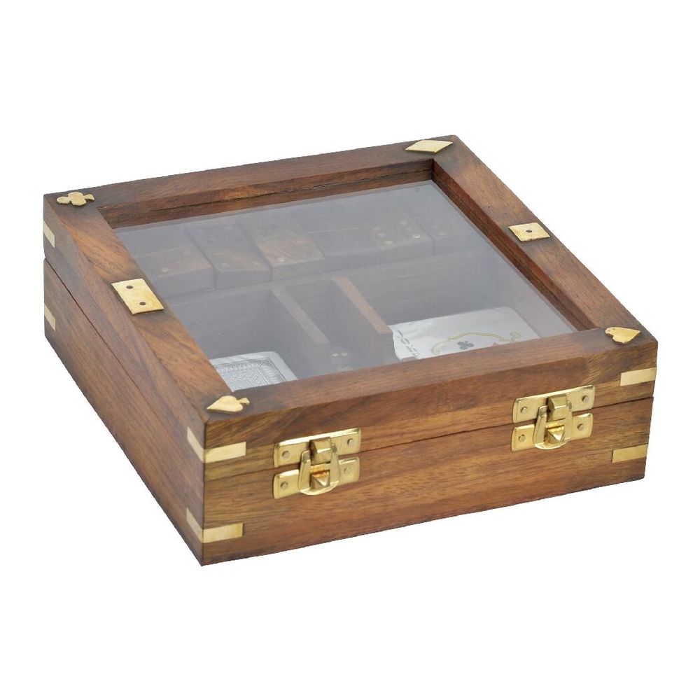 Brettspiel DKD Home Decor Sheesham Kristall Messing 17 x 17 x 5,5 cm Gold Braun
