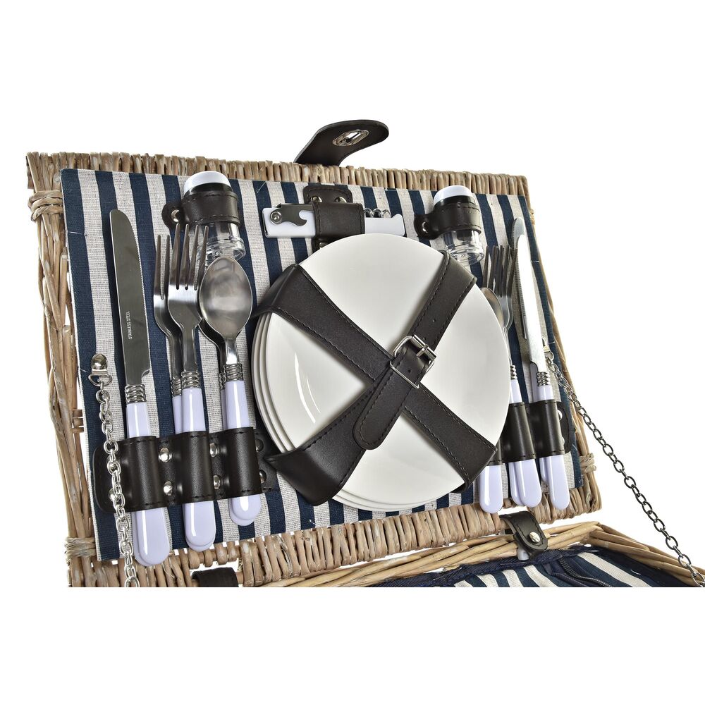 Picknickkorb DKD Home Decor Weide Keramik Blau Natur 41 x 33 x 23 cm für 4 Personen