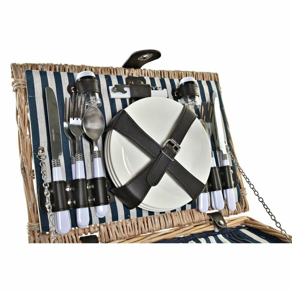 Picknickkorb DKD Home Decor Weide Keramik Blau Natur 41 x 33 x 23 cm für 4 Personen