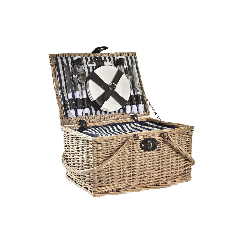 Picknickkorb DKD Home Decor Weide Keramik Blau Natur 41 x 33 x 23 cm für 4 Personen