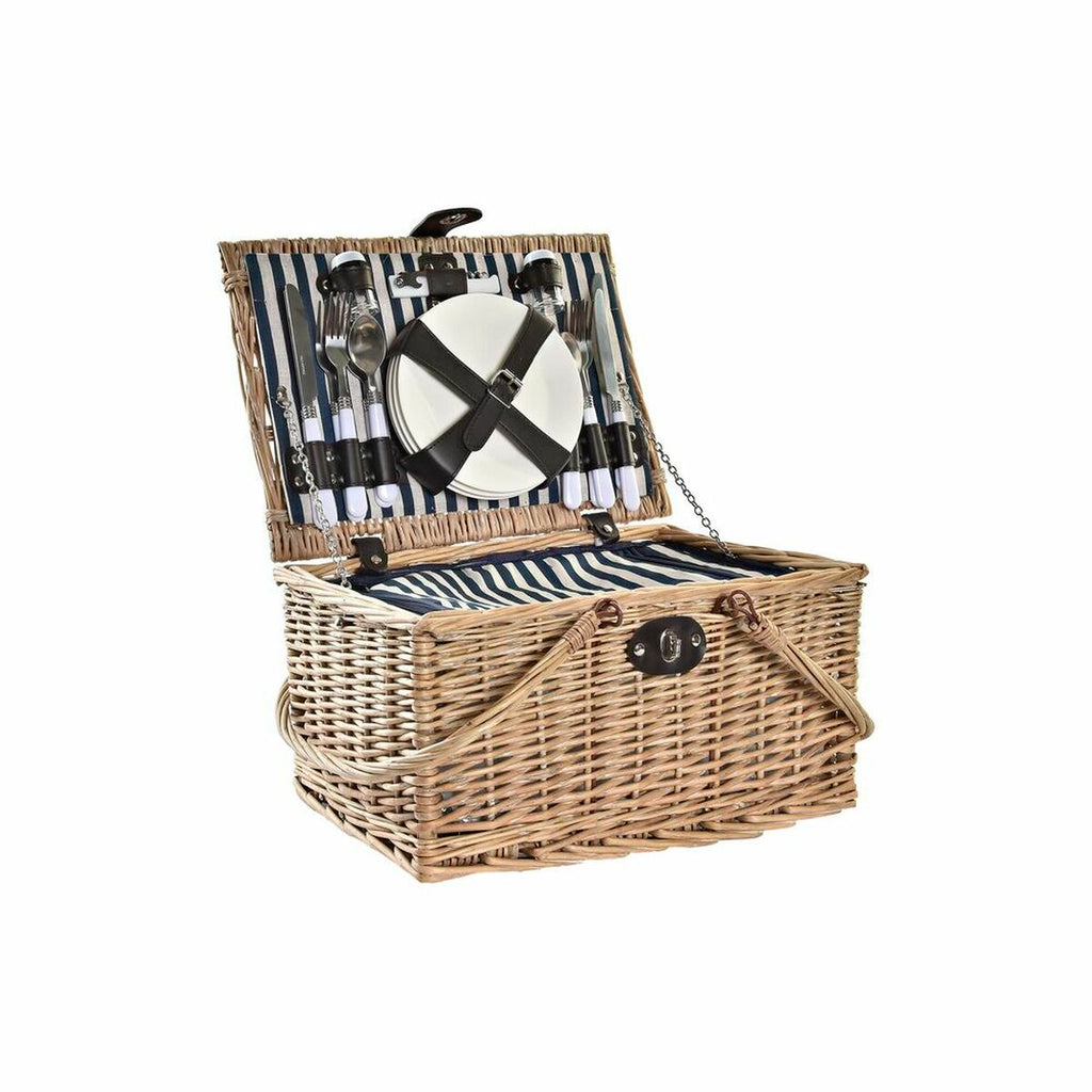 Picknickkorb DKD Home Decor Weide Keramik Blau Natur 41 x 33 x 23 cm für 4 Personen