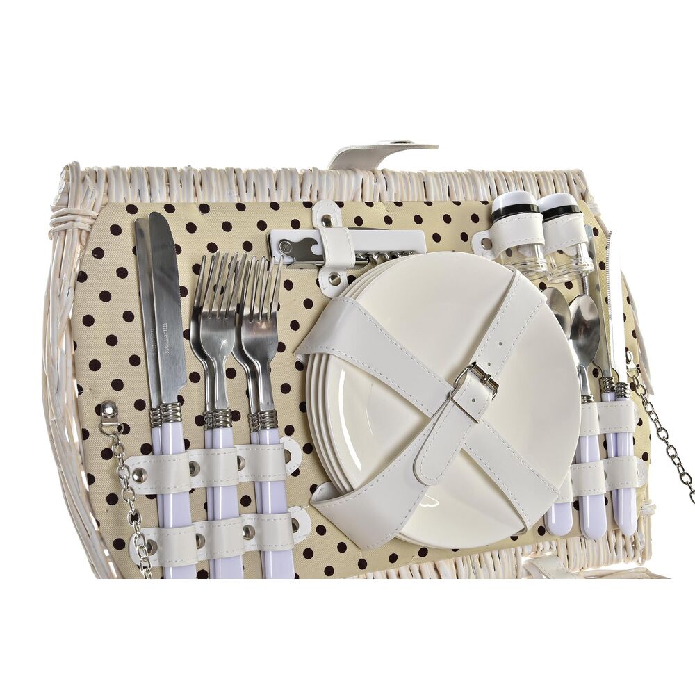 Picknickkorb DKD Home Decor Weide Beige Weiß 44 x 28 x 19 cm für 4 Personen