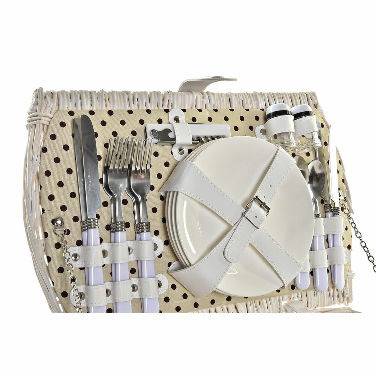 Picknickkorb DKD Home Decor Weide Beige Weiß 44 x 28 x 19 cm für 4 Personen