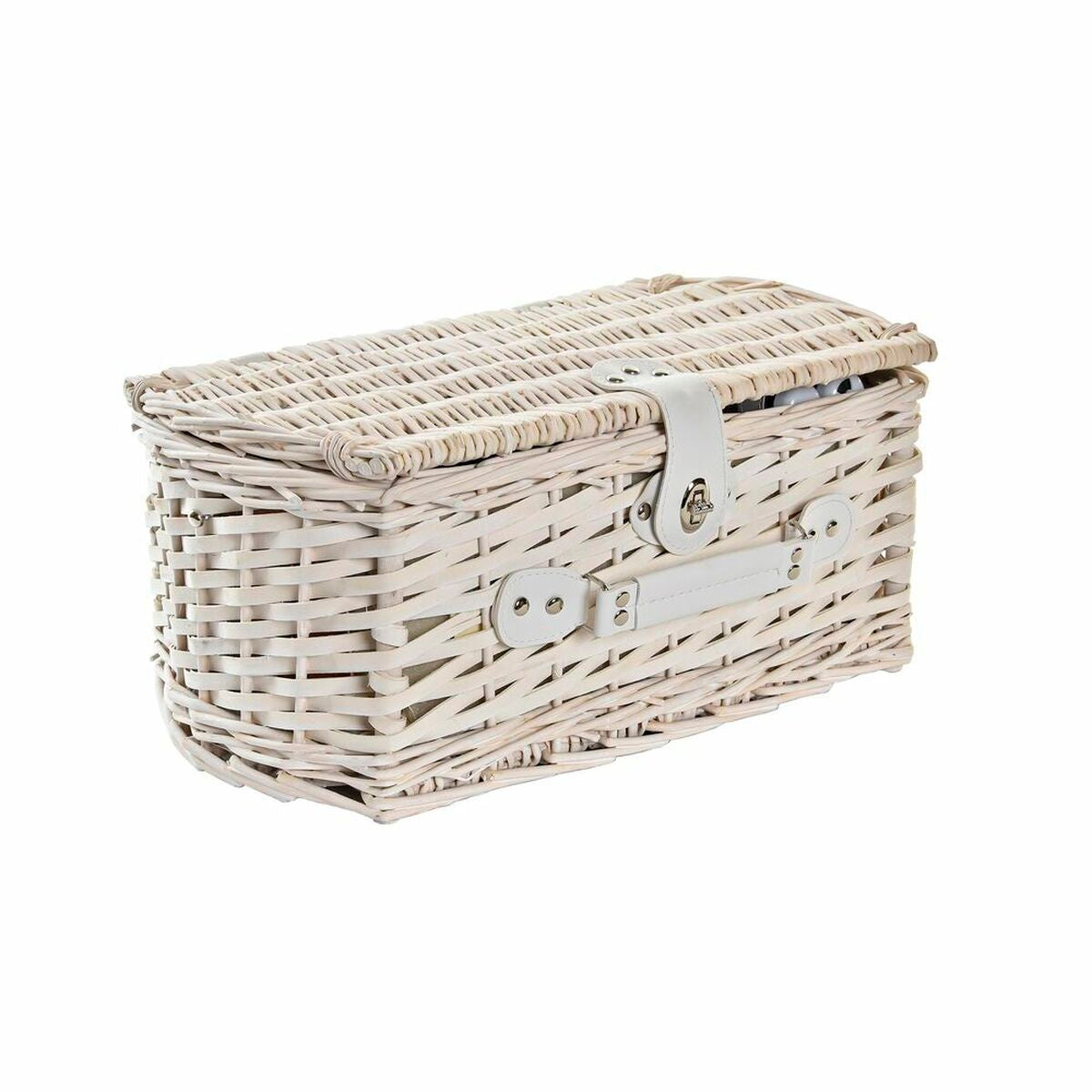 Picknickkorb DKD Home Decor Weide Beige Weiß 44 x 28 x 19 cm für 4 Personen