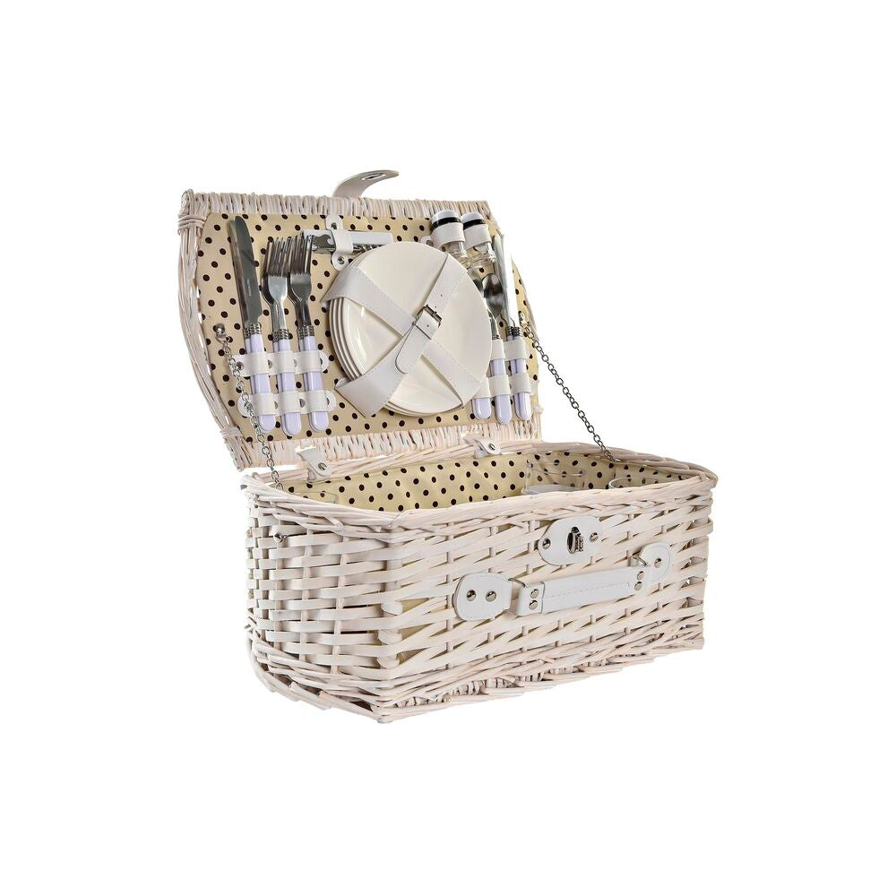 Picknickkorb DKD Home Decor Weide Beige Weiß 44 x 28 x 19 cm für 4 Personen
