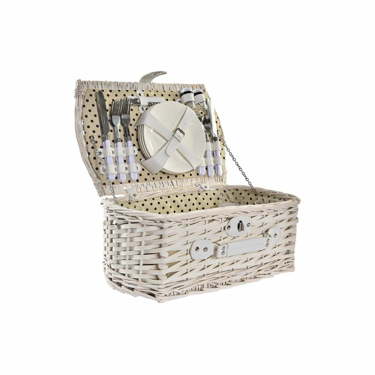 Picknickkorb DKD Home Decor Weide Beige Weiß 44 x 28 x 19 cm für 4 Personen