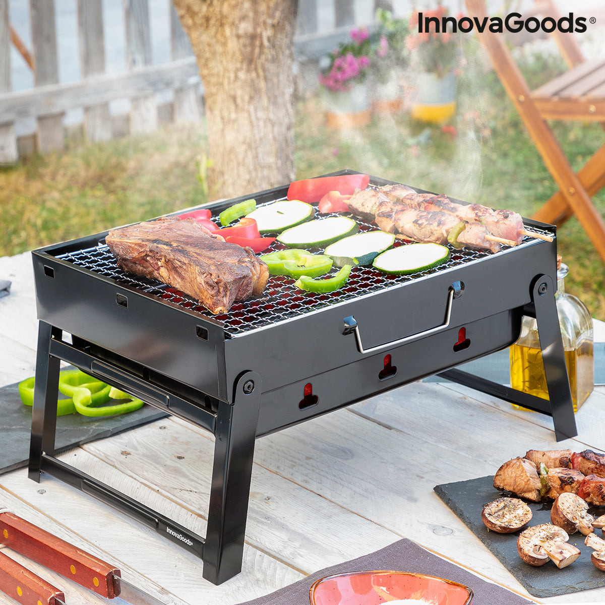 InnovaGoods BearBQ Klappbarer Holzkohlegrill für 2 Personen