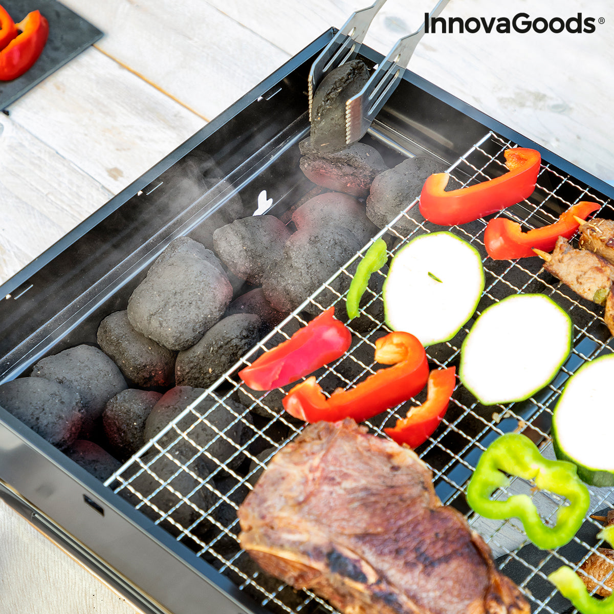 InnovaGoods BearBQ Klappbarer Holzkohlegrill für 2 Personen