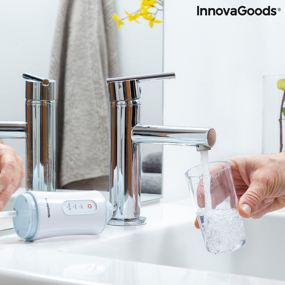 InnovaGoods Denter Munddusche elektrisch kabellos – 220 ml, IPX7, 3 Modi, 4 Aufsteckdüsen