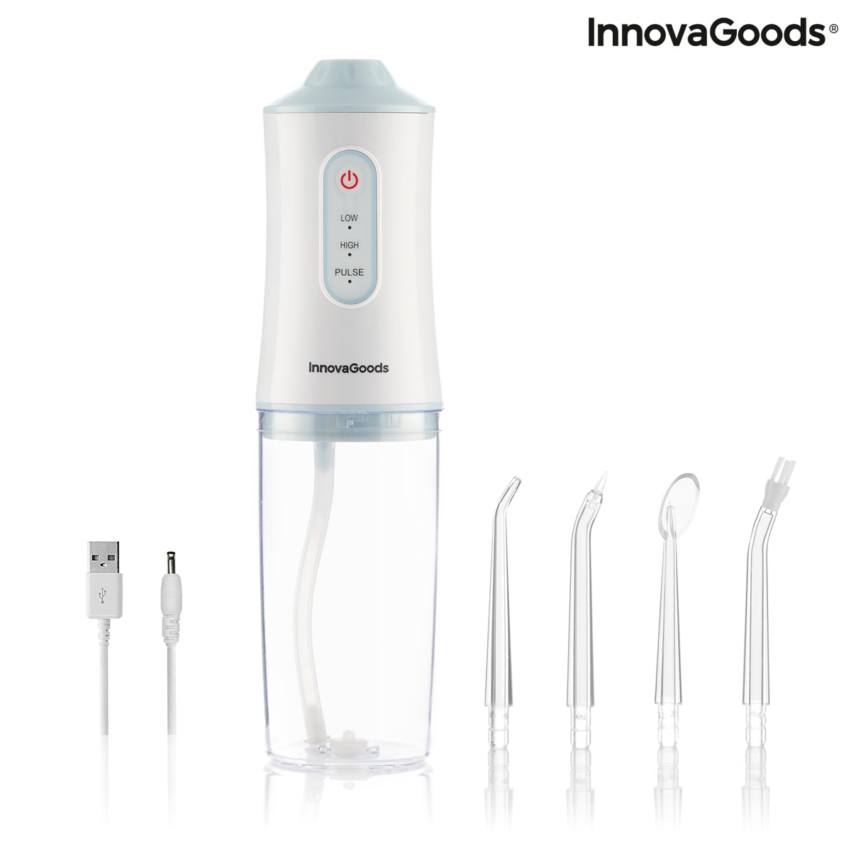 InnovaGoods Denter Munddusche elektrisch kabellos – 220 ml, IPX7, 3 Modi, 4 Aufsteckdüsen