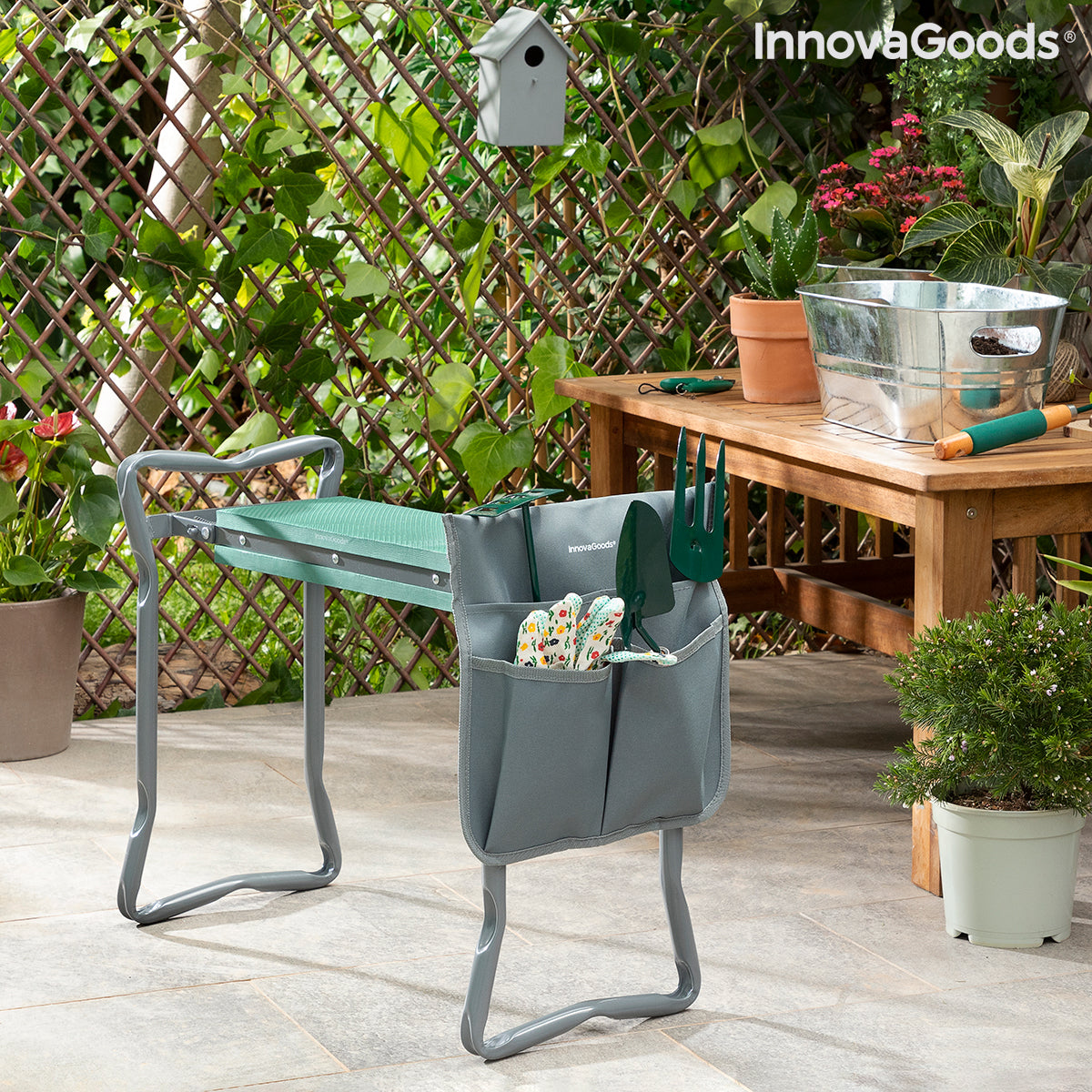 3-in-1 Klappbarer Gartenhocker mit Werkzeugtasche Situl InnovaGoods
