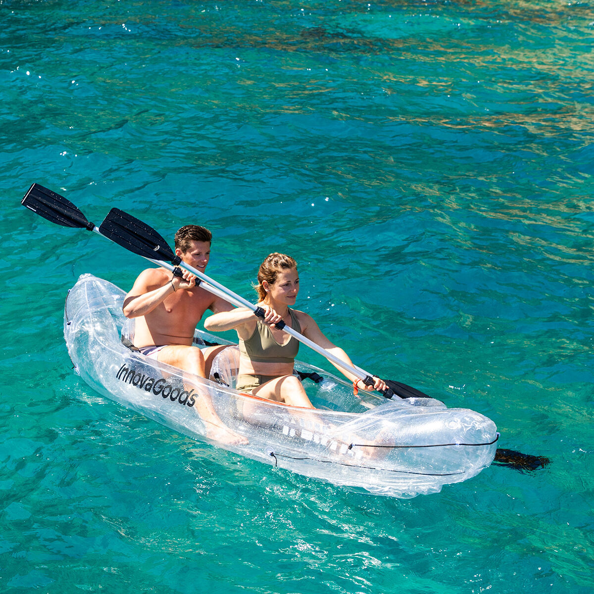 InnovaGoods Paros transparentes aufblasbares Kajak – 2-Sitzer, 312 cm