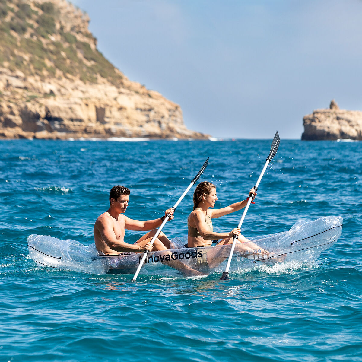 InnovaGoods Paros transparentes aufblasbares Kajak – 2-Sitzer, 312 cm