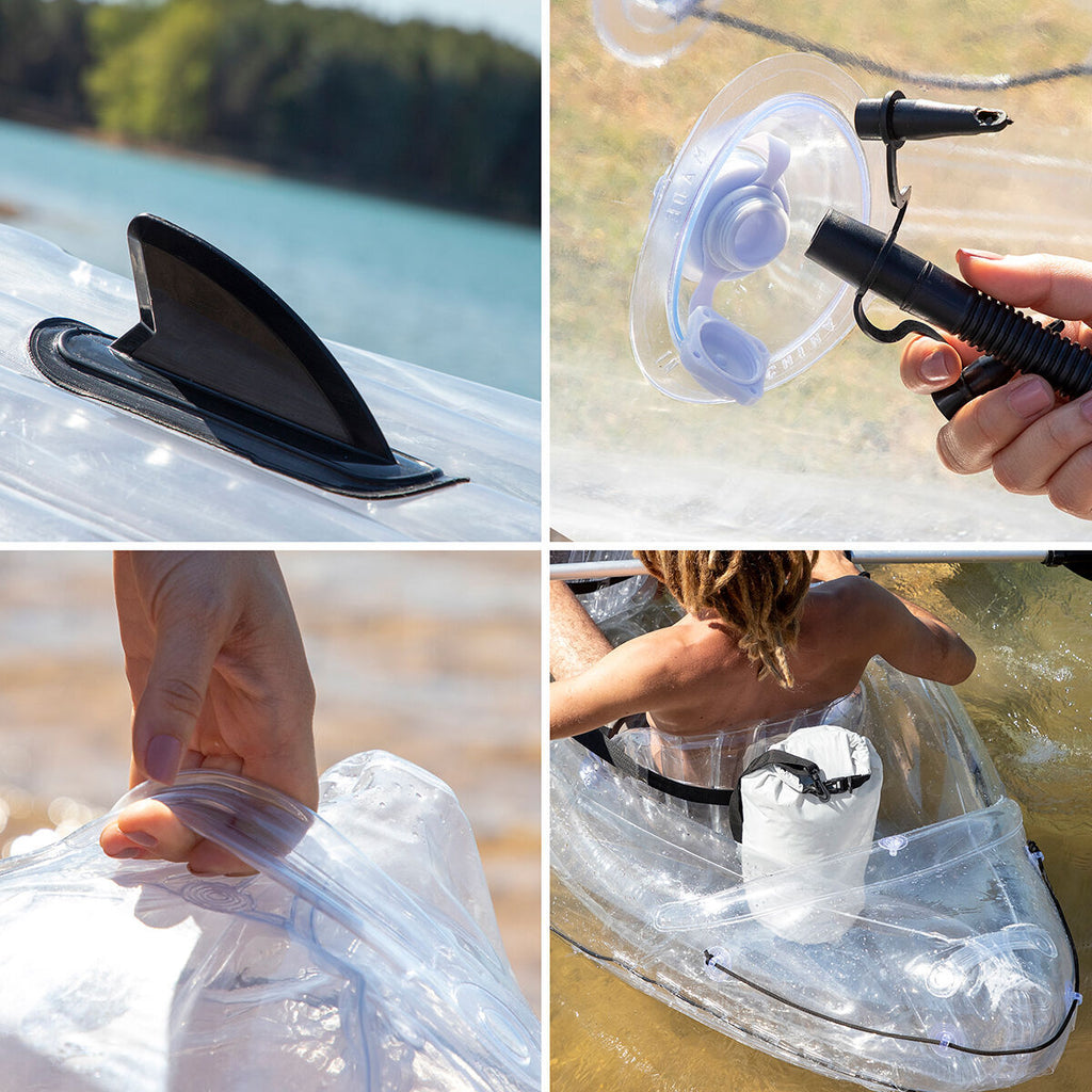 InnovaGoods Paros transparentes aufblasbares Kajak – 2-Sitzer, 312 cm