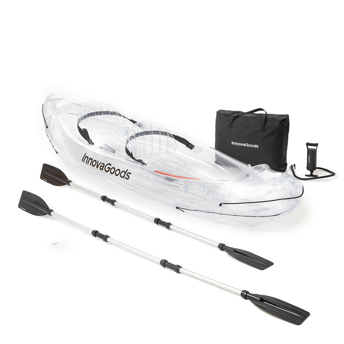 InnovaGoods Paros transparentes aufblasbares Kajak – 2-Sitzer, 312 cm