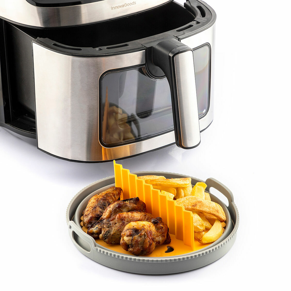 InnovaGoods Fliynner Faltbarer Airfryer-Silikonkorb mit Trenner – Ø 21,5 cm