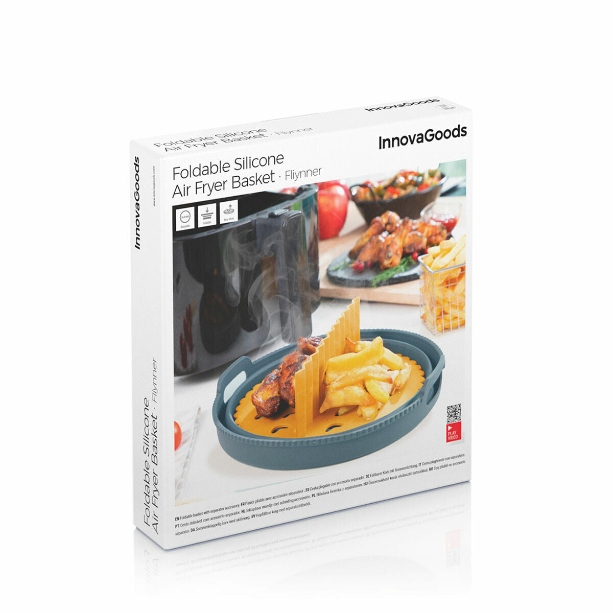 InnovaGoods Fliynner Faltbarer Airfryer-Silikonkorb mit Trenner – Ø 21,5 cm
