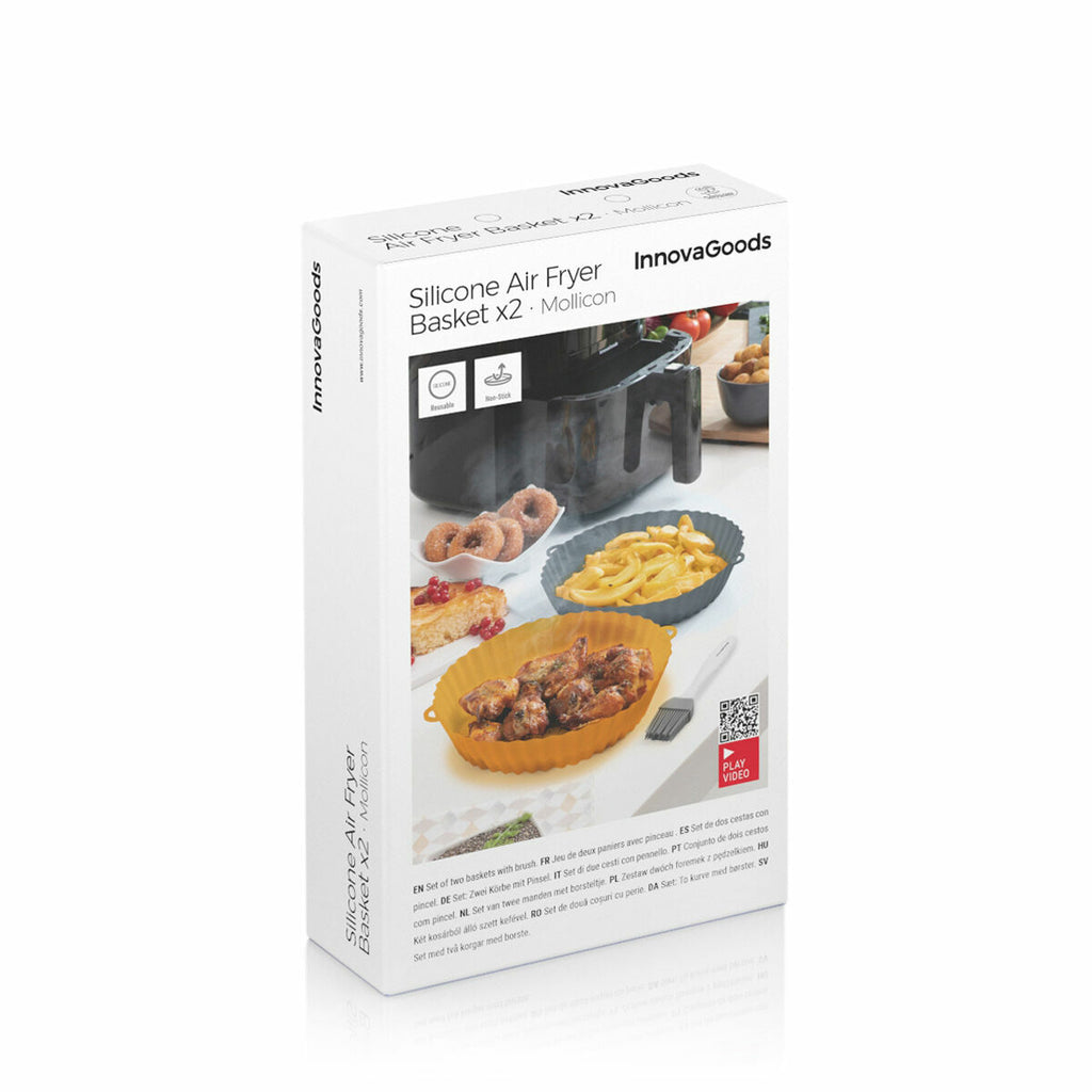 InnovaGoods Mollicon Airfryer-Set – 4 Silikonkörbe und 2 Küchenpinsel