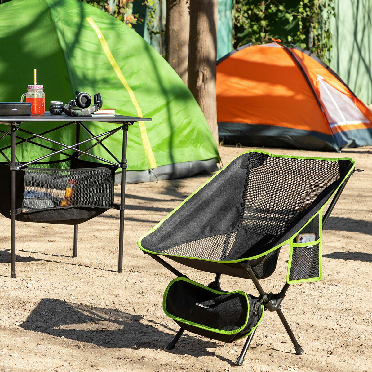 InnovaGoods Folstul faltbarer Campingstuhl mit Tragetasche – Schwarz-Grün