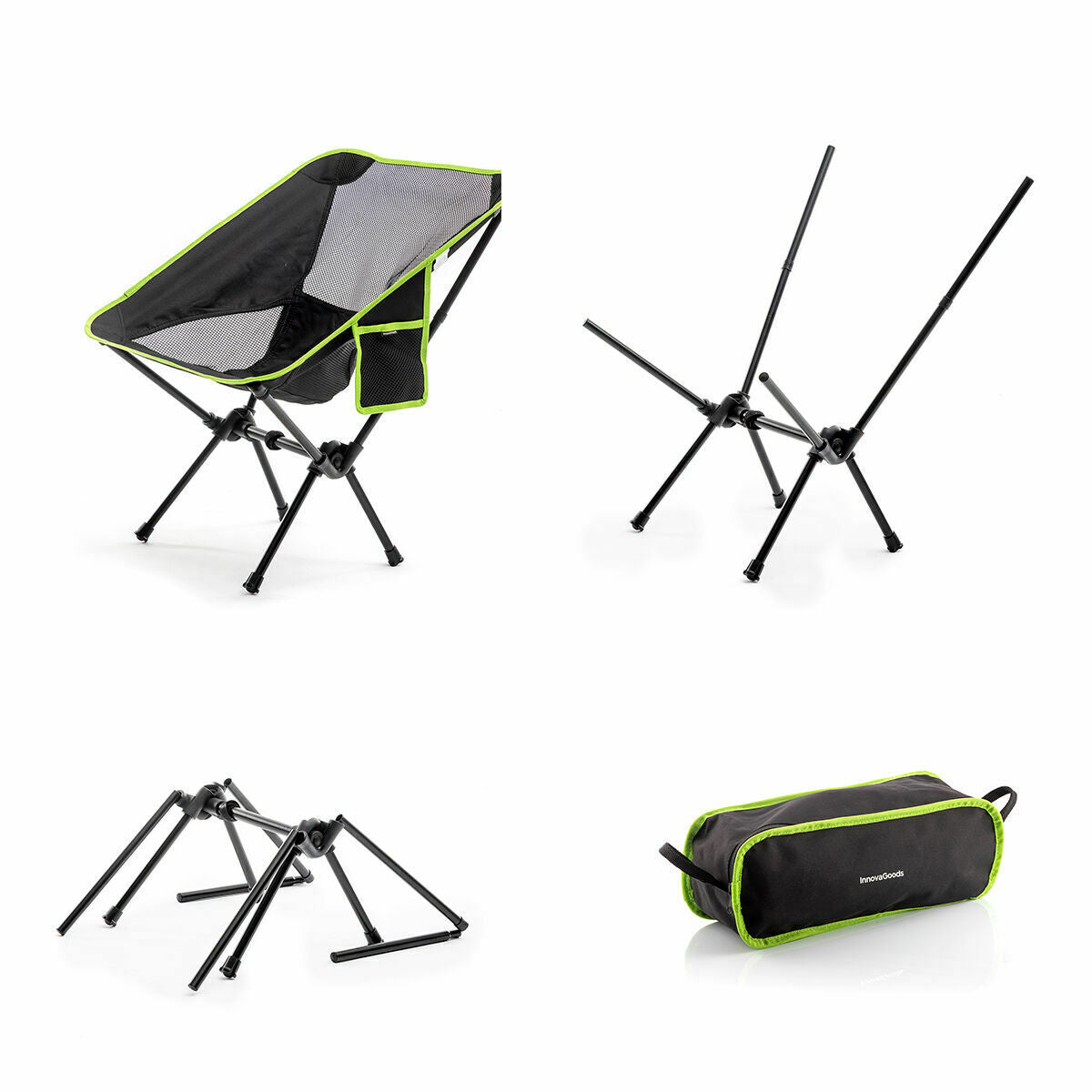 InnovaGoods Folstul faltbarer Campingstuhl mit Tragetasche – Schwarz-Grün