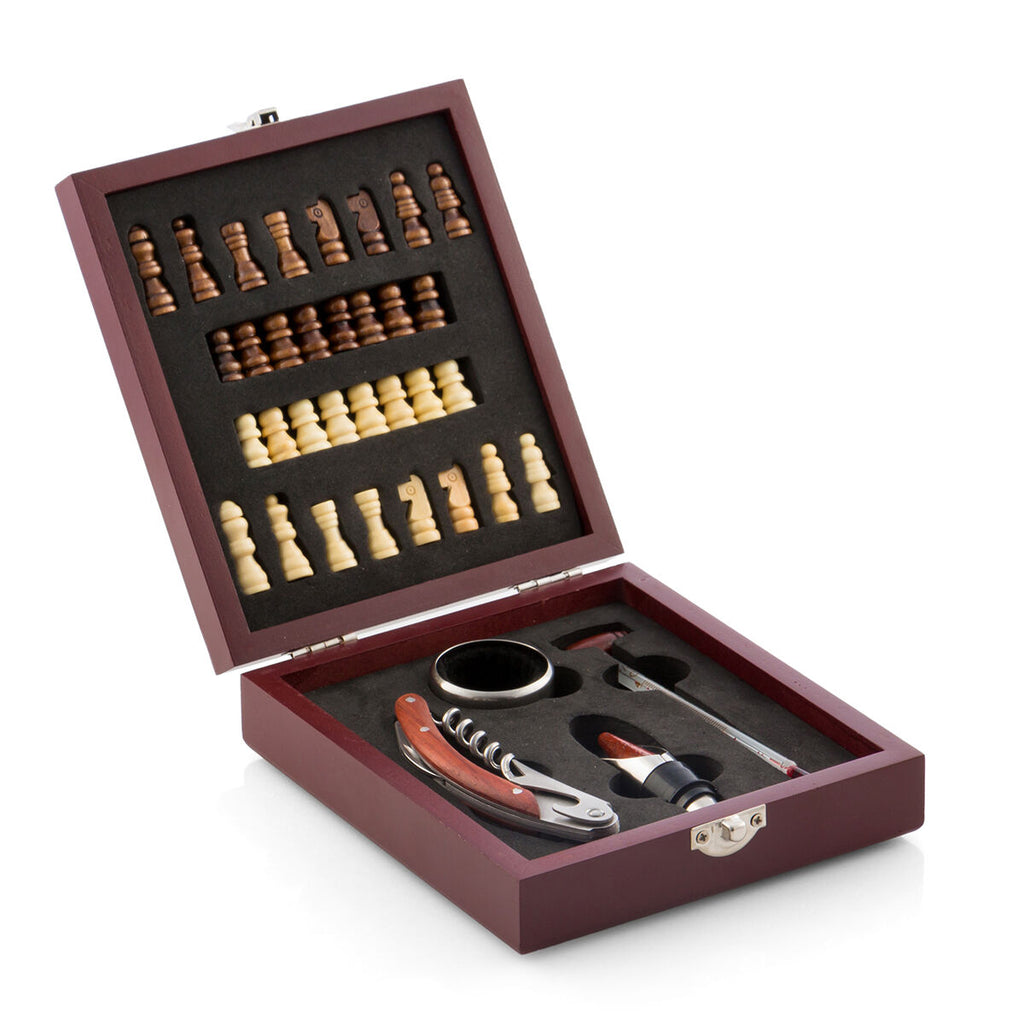 Schach-Wein-Set InnovaGoods 37-teilig Holz Edelstahl 15 x 5 x 17 cm