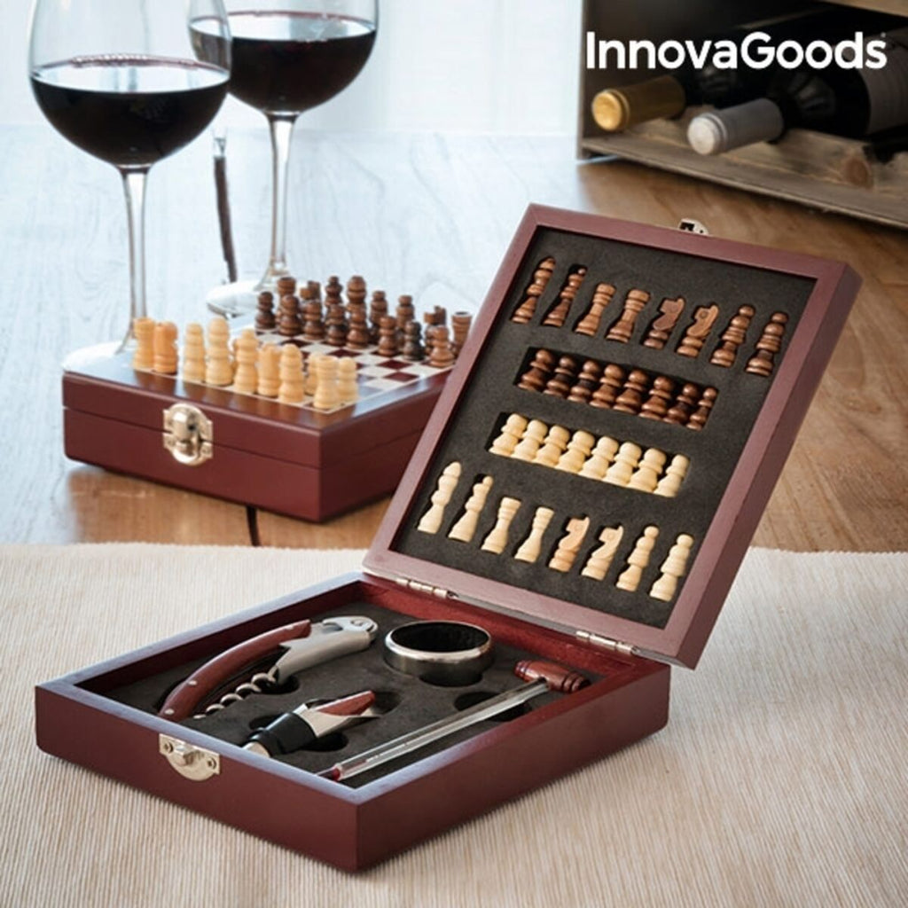 Schach-Wein-Set InnovaGoods 37-teilig Holz Edelstahl 15 x 5 x 17 cm