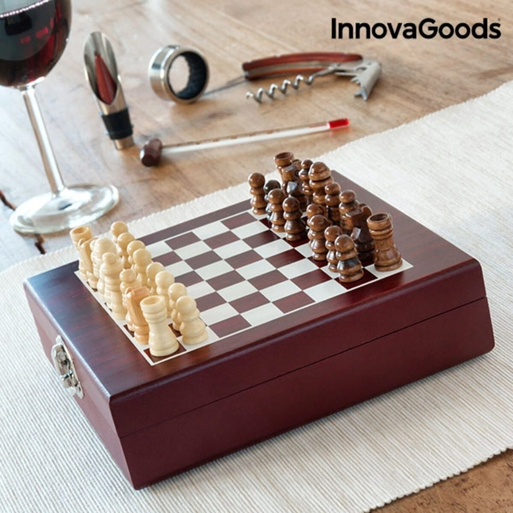 Schach-Wein-Set InnovaGoods 37-teilig Holz Edelstahl 15 x 5 x 17 cm