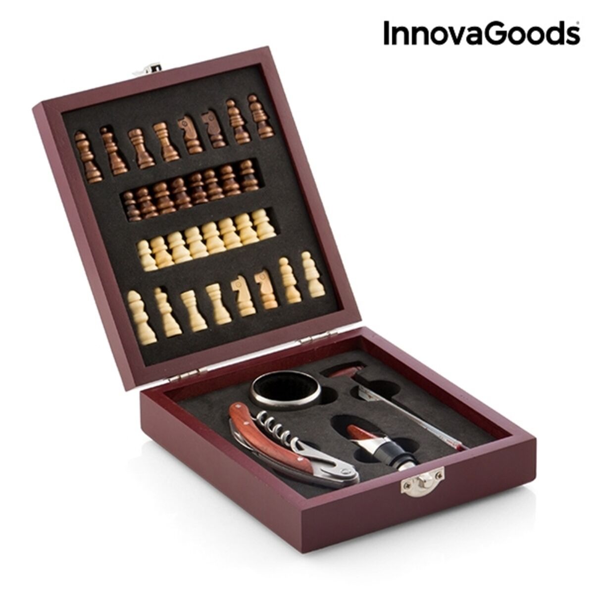 Schach-Wein-Set InnovaGoods 37-teilig Holz Edelstahl 15 x 5 x 17 cm