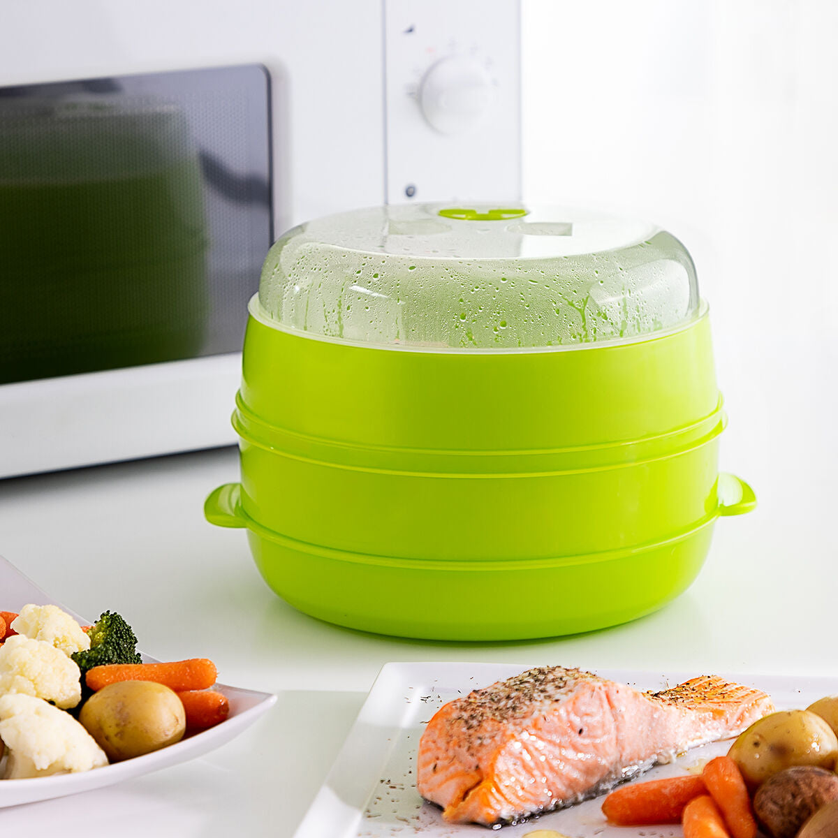 InnovaGoods Codowave Mikrowellen-Dampfgarer doppelt – gesund kochen, spülmaschinenfest