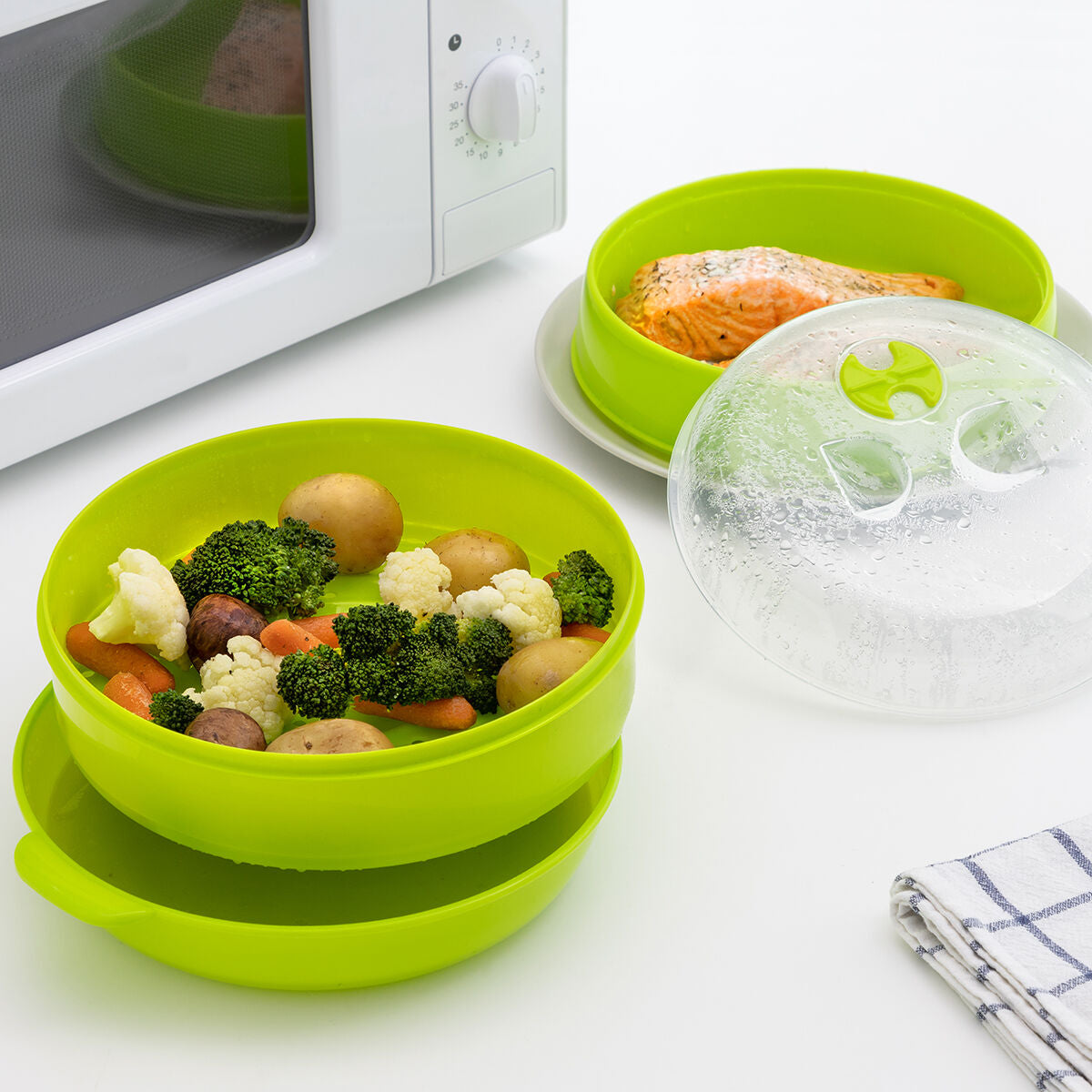 InnovaGoods Codowave Mikrowellen-Dampfgarer doppelt – gesund kochen, spülmaschinenfest