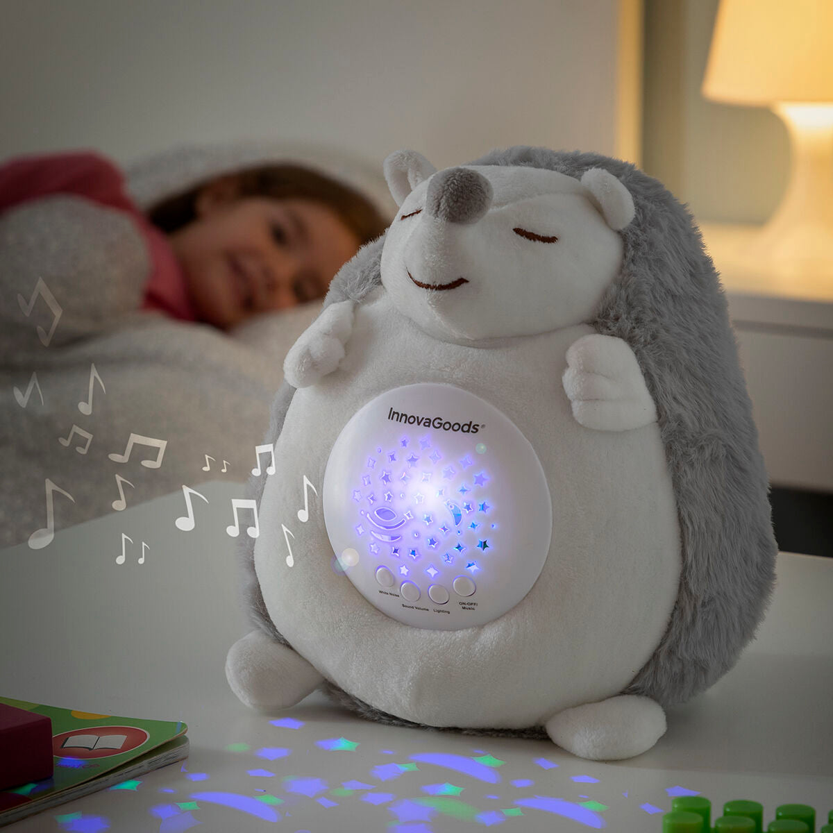 Igel-Kuscheltier mit Weißem Rauschen und Nachtlicht-Projektor Spikey InnovaGoods