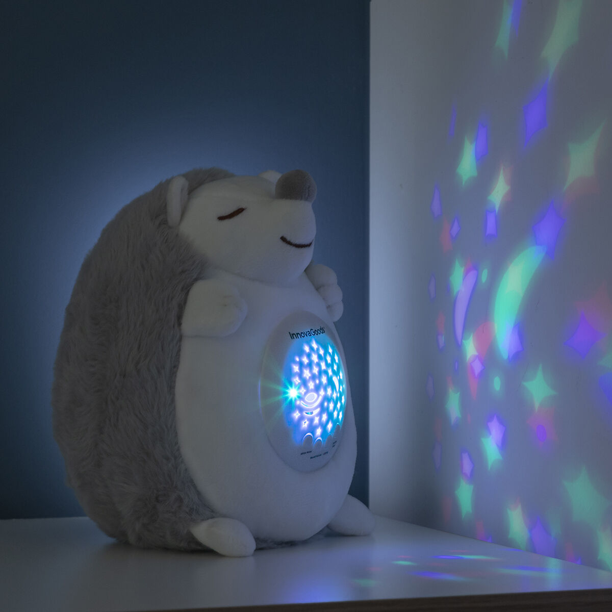 Igel-Kuscheltier mit Weißem Rauschen und Nachtlicht-Projektor Spikey InnovaGoods