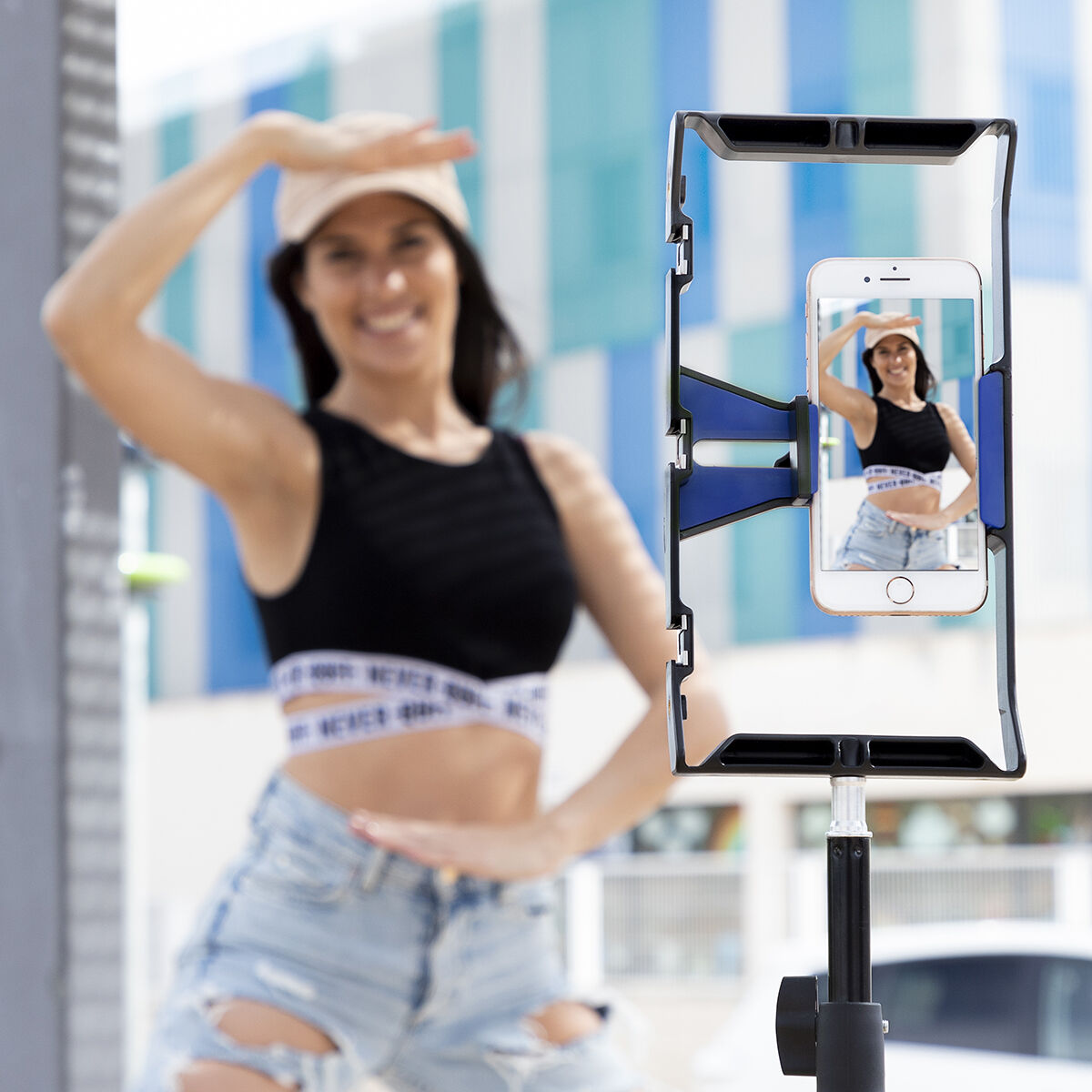 InnovaGoods Stafect Smartphone-Halterung mit zwei Griffen und Stativbefestigung