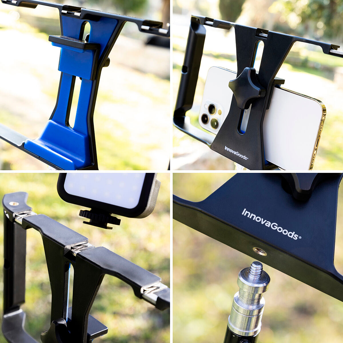 InnovaGoods Stafect Smartphone-Halterung mit zwei Griffen und Stativbefestigung