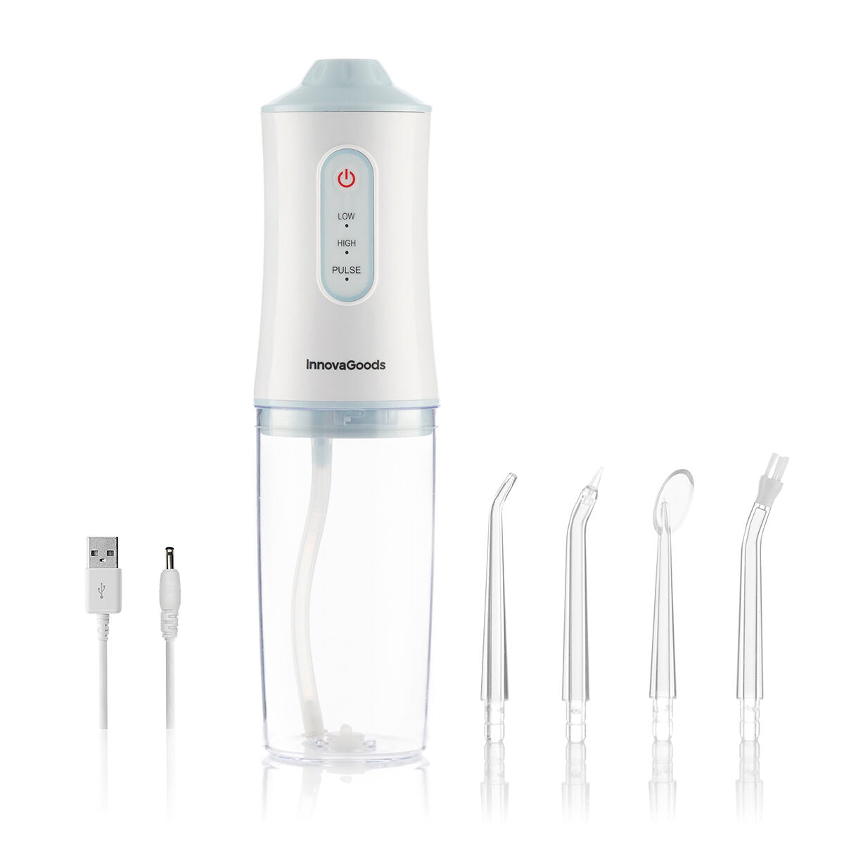 InnovaGoods Denter Munddusche elektrisch kabellos – 220 ml, IPX7, 3 Modi, 4 Aufsteckdüsen