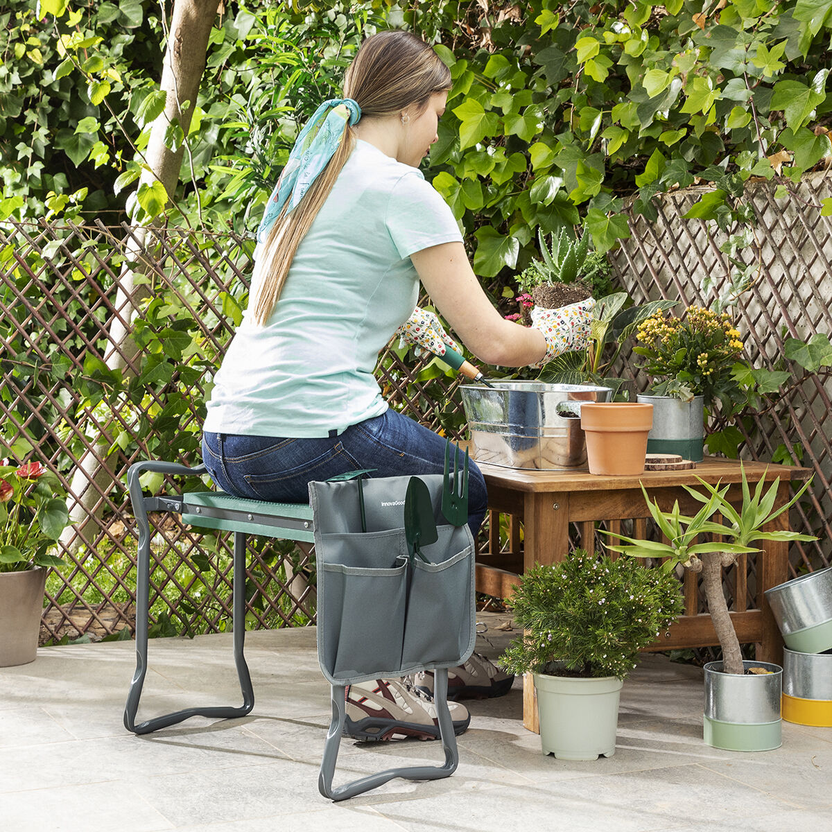 3-in-1 Klappbarer Gartenhocker mit Werkzeugtasche Situl InnovaGoods