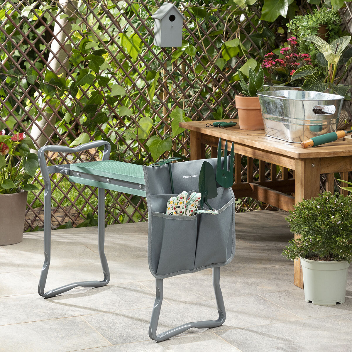 3-in-1 Klappbarer Gartenhocker mit Werkzeugtasche Situl InnovaGoods