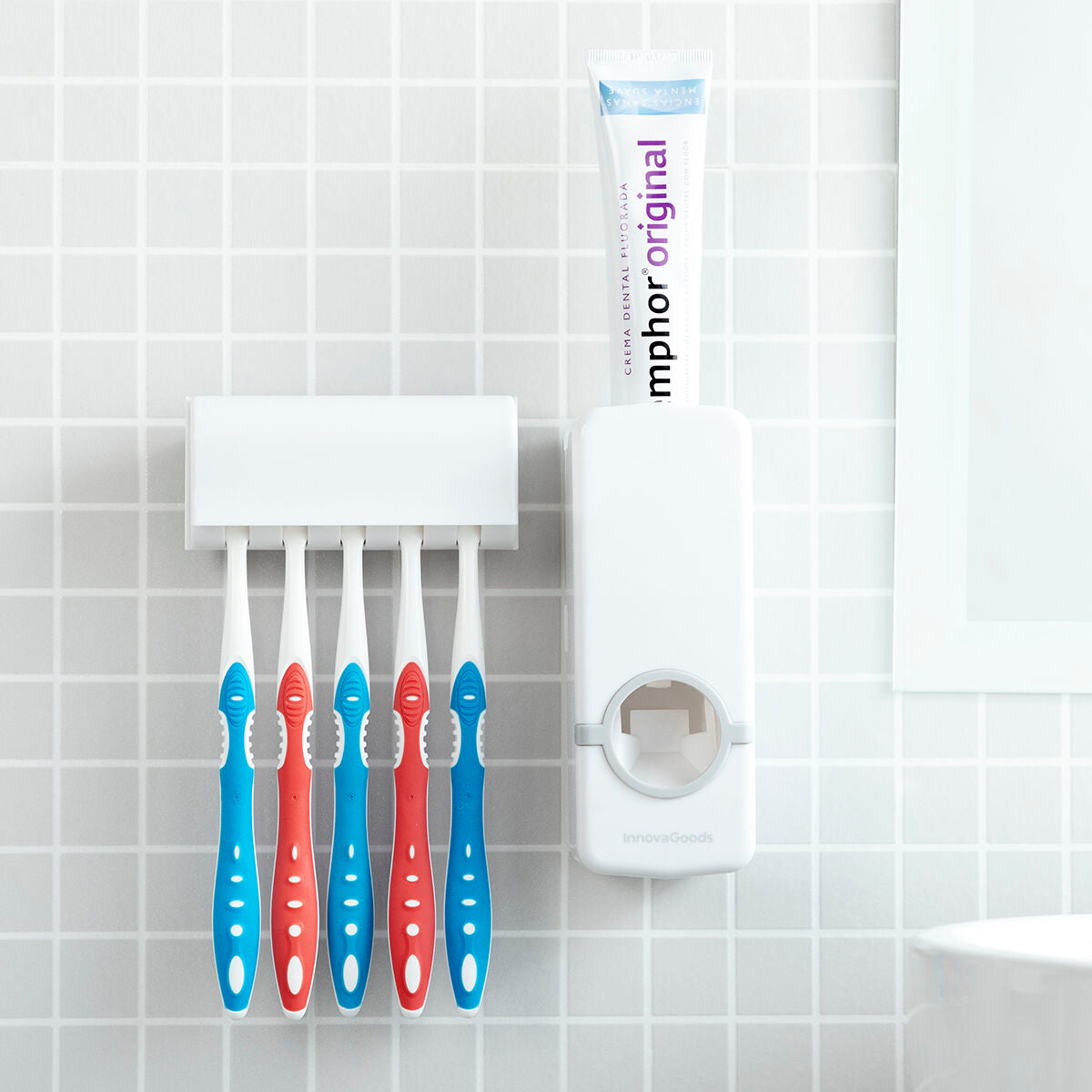 InnovaGoods Diseeth Zahnpastaspender mit Halter für 5 Zahnbürsten