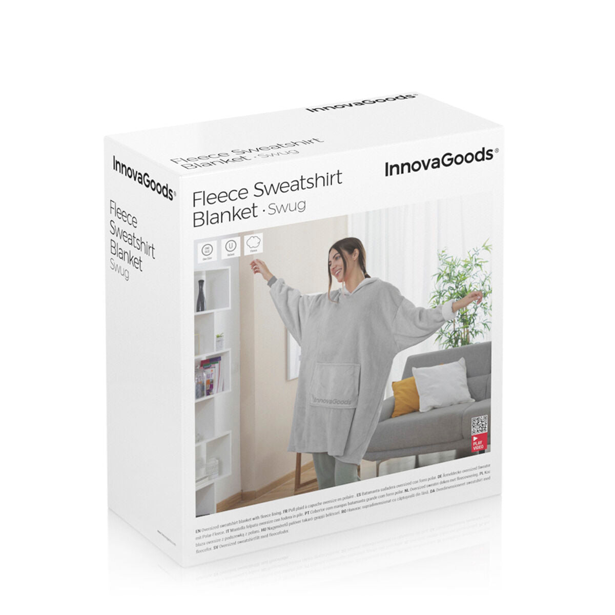 InnovaGoods Swug Oversize-Kuscheldecke mit Ärmeln, Kapuze & Fleecefutter