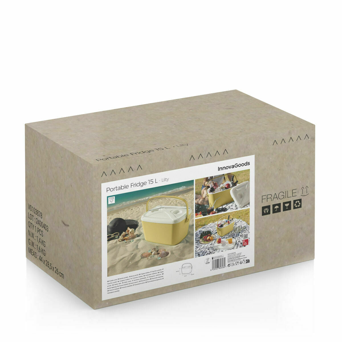 InnovaGoods Lilty Tragbare Kühlbox – 15 L mit 2 Getränkehaltern