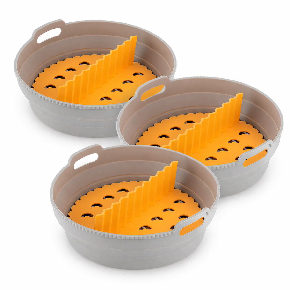 InnovaGoods Fliynner Faltbare Airfryer-Silikonkörbe – 3er-Set mit Trennwänden