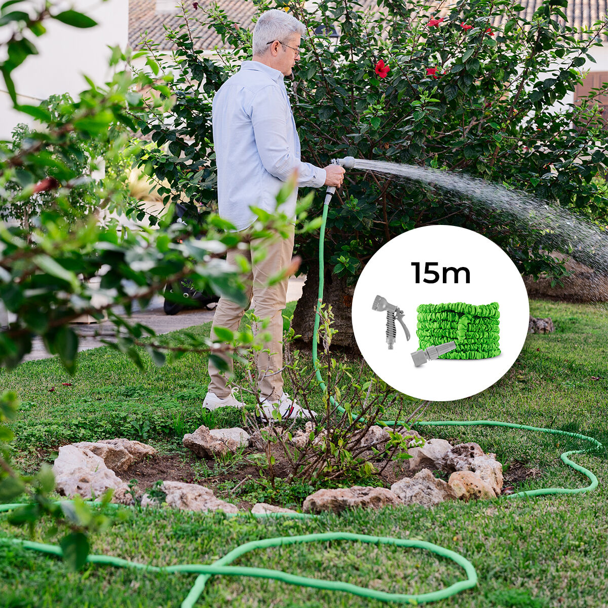 InnovaGoods Hoostend Dehnbarer Gartenschlauch – 15 m, 7 Sprühmuster