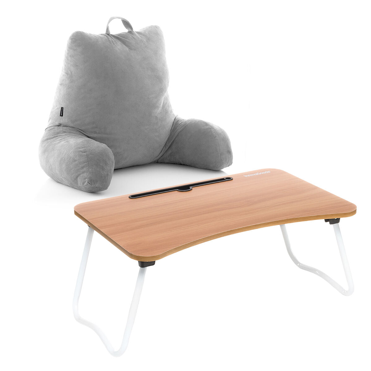 InnovaGoods Muvisk Klapptisch & Huglow Lesekissen mit Armlehnen – Set