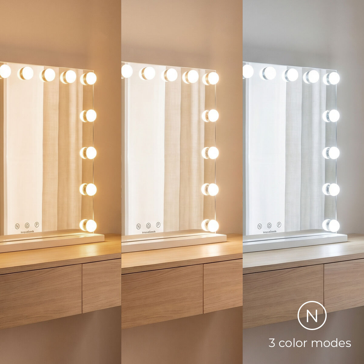 InnovaGoods Glimma Deluxe Hollywood-Schminkspiegel mit 15 LEDs – Weiß