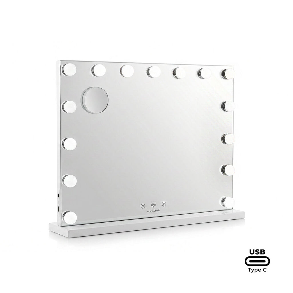 InnovaGoods Glimma Deluxe Hollywood-Schminkspiegel mit 15 LEDs – Weiß