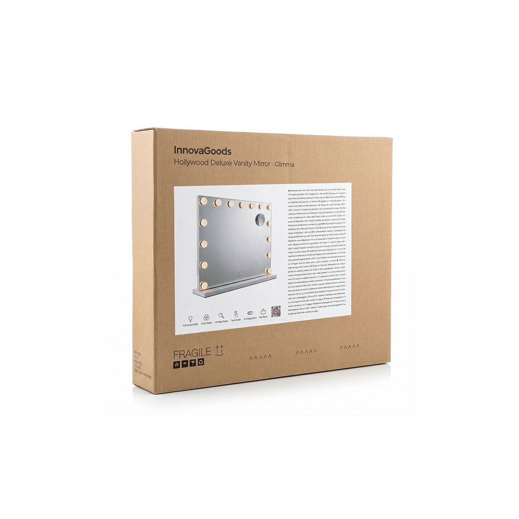 InnovaGoods Glimma Deluxe Hollywood-Schminkspiegel mit 15 LEDs – Weiß