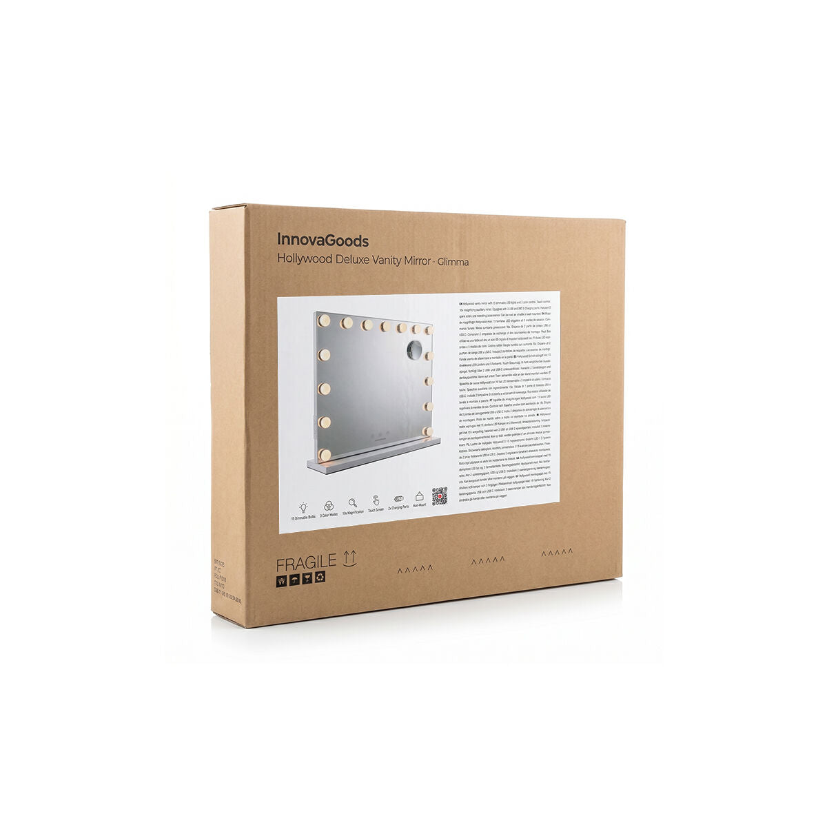 InnovaGoods Glimma Deluxe Hollywood-Schminkspiegel mit 15 LEDs – Weiß